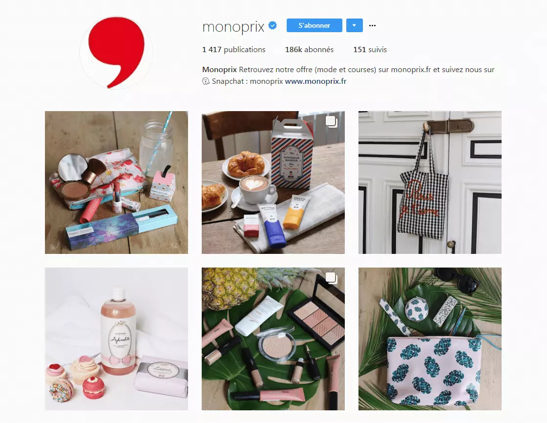 le profil Instagram de Monoprix tel qu’il apparaît dans le navigateur Web