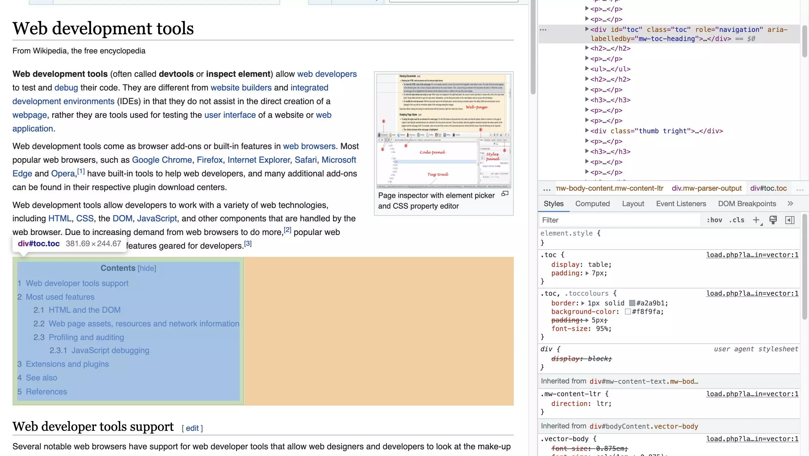 Élément à masquer sélectionné dans les DevTools de Google Chrome