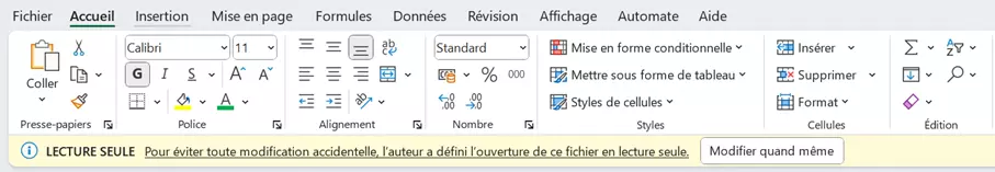 Lecture seule recommandée dans Excel, ouverture d’un fichier Excel en lecture seule