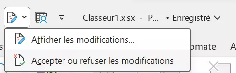 Menu Excel : « Accepter ou refuser les modifications »