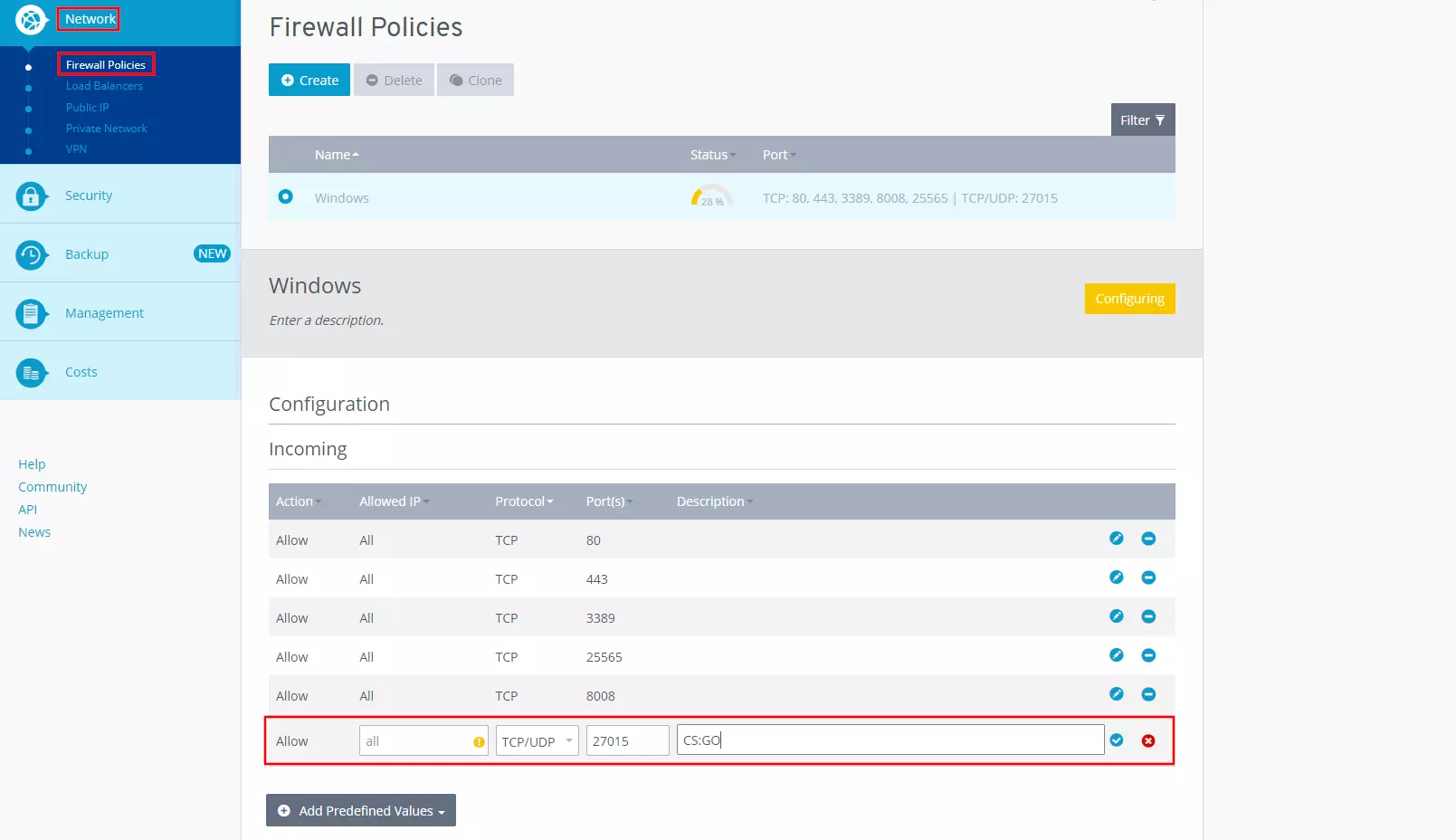 Stratégies de pare-feu dans le Cloud Panel IONOS