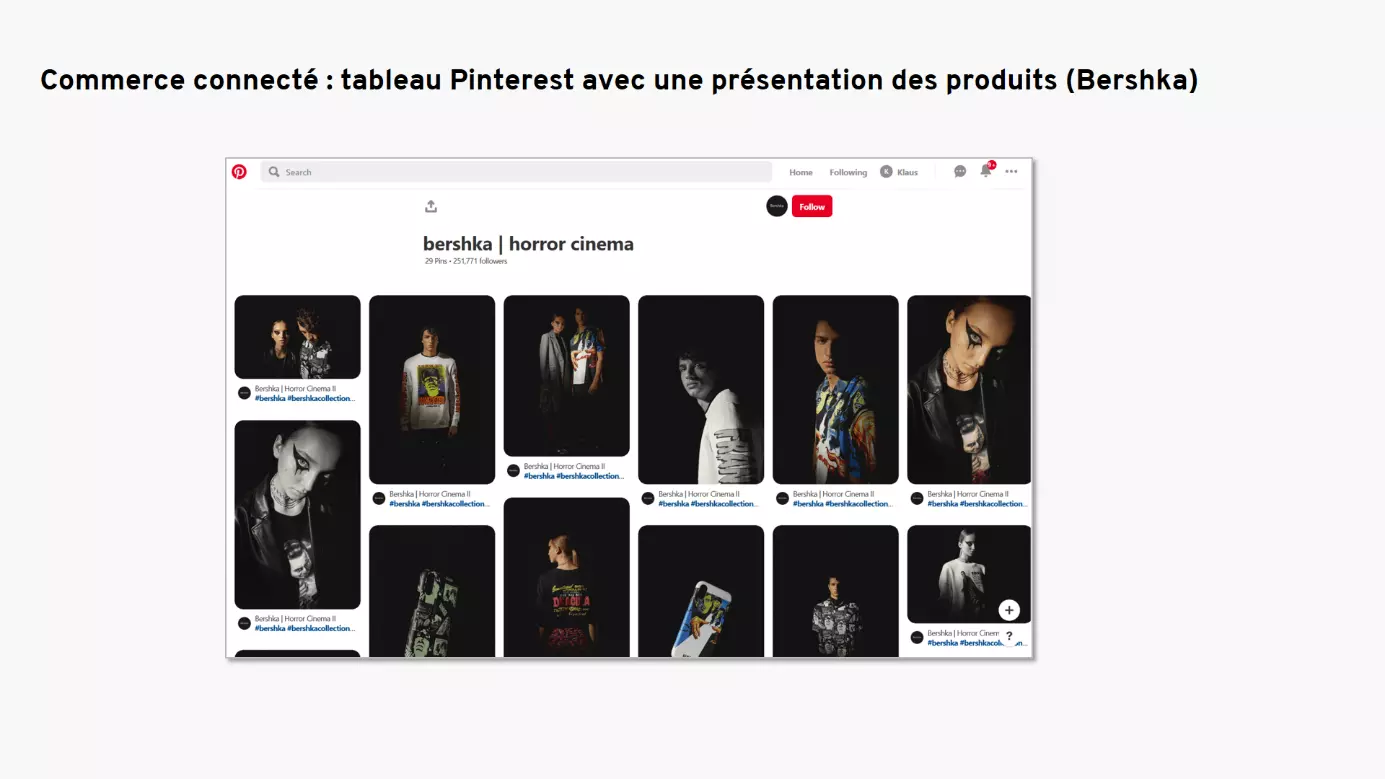 Exemple de commerce social sur Pinterest de la marque Bershka