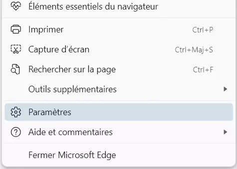 Microsoft Edge : bouton Paramètres