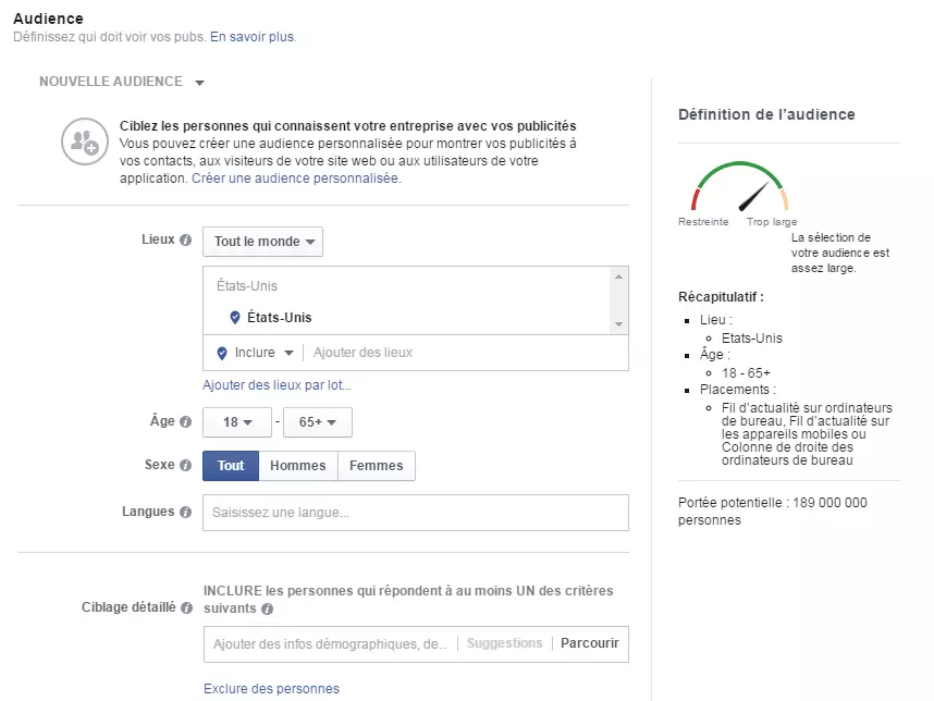 Définition du groupe-cible de votre campagne publicitaire Facebook