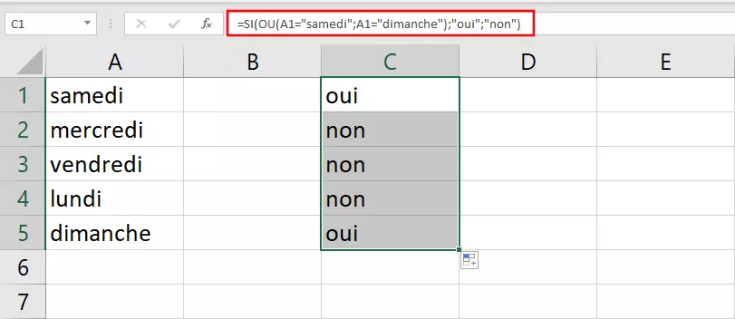 La fonction Excel OU avec valeurs de résultat personnalisées