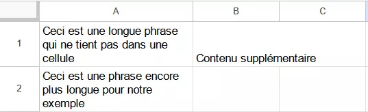 Capture d’écran d’un saut de ligne avec une colonne plus large dans Google Sheets