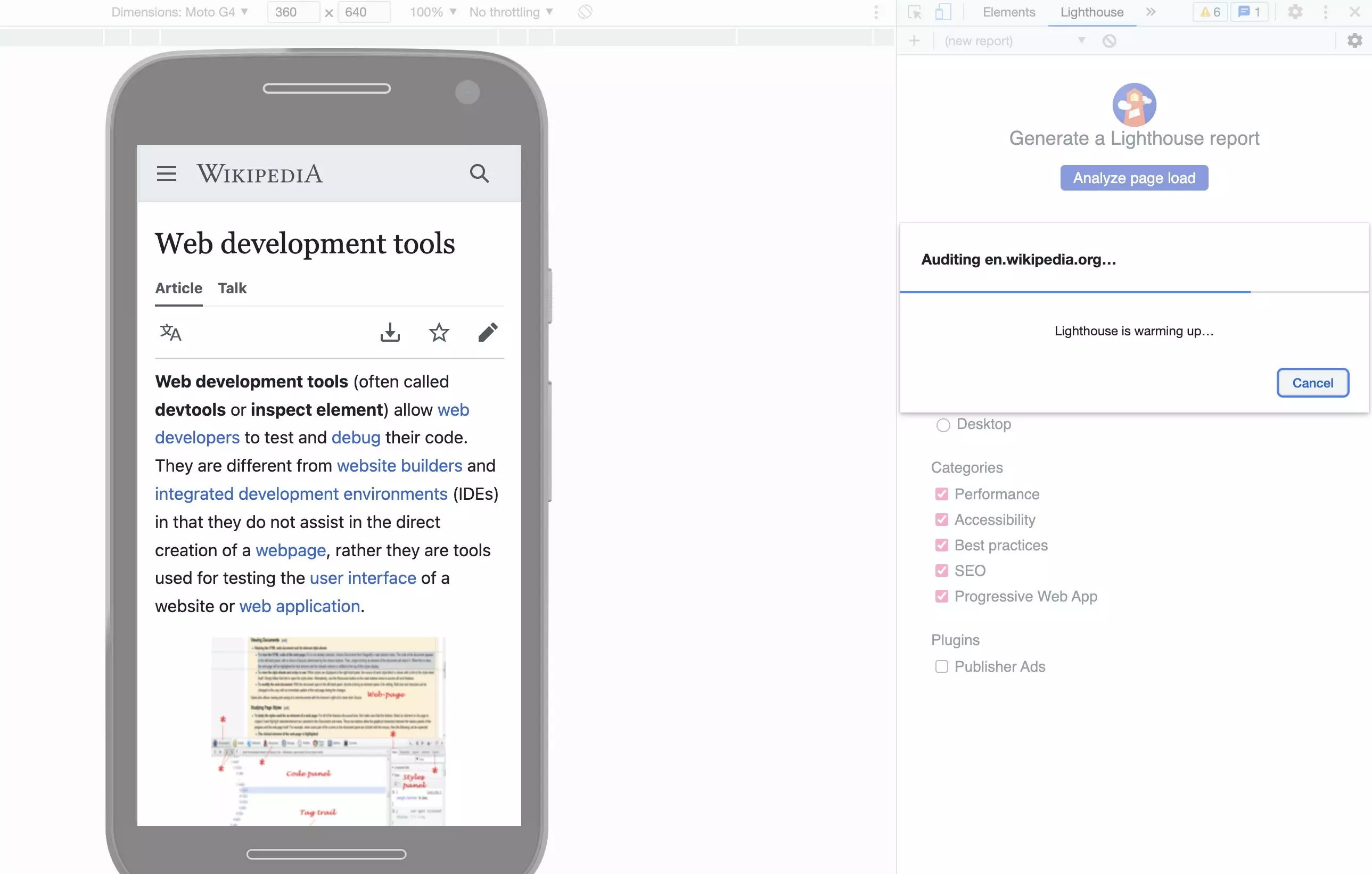 Test mobile avec Lighthouse dans Chrome DevTools