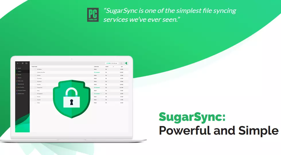 Capture d’écran de la page d’accueil de SugarSync