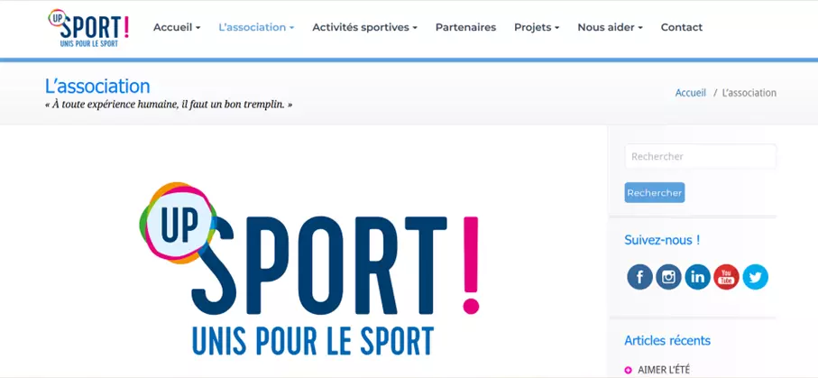 Capture d’écran de la page d’accueil du site de l’association « Up Sport ! Unis pour le sport »