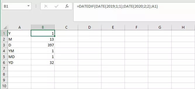 Fonction Excel DATEDIF avec différentes unités