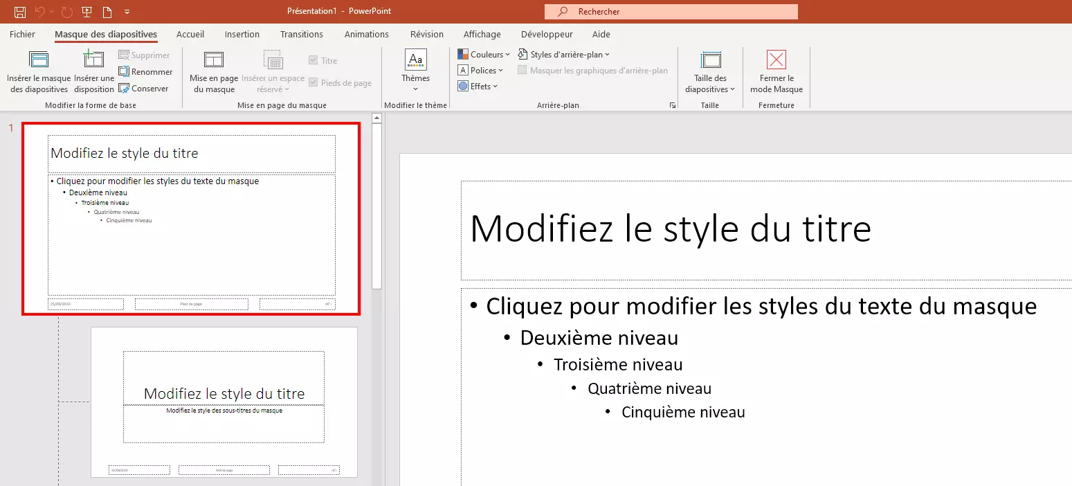 Diapositive principale dans PowerPoint 365