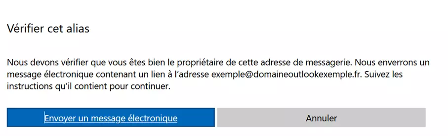 Outlook : vérifier l’alias créé