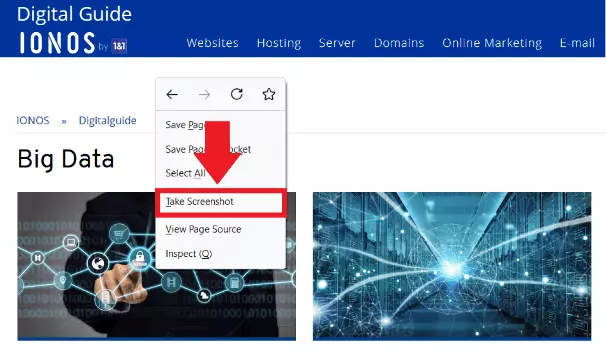 menu contextuel du clic droit avec l’option « Effectuer une capture d’écran »