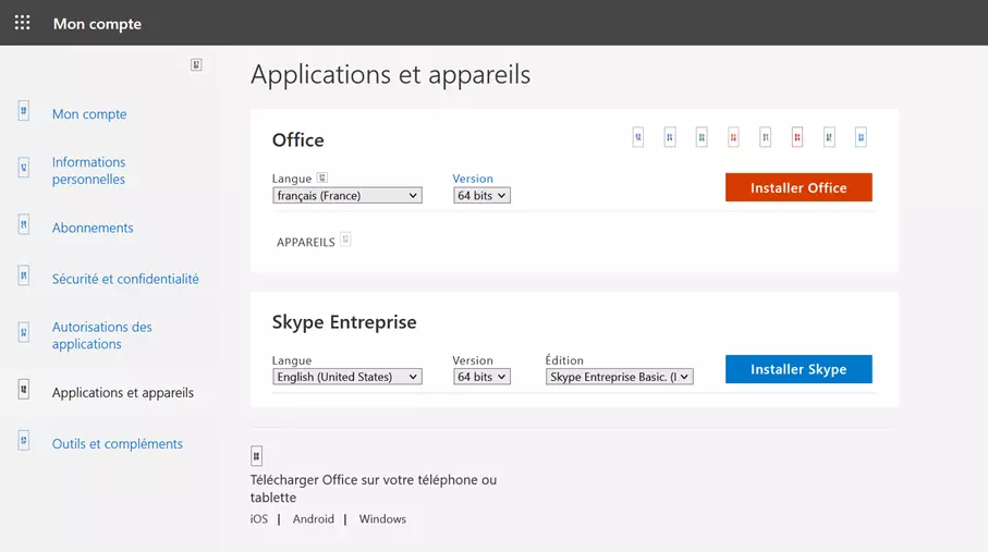 Téléchargement de Microsoft Office