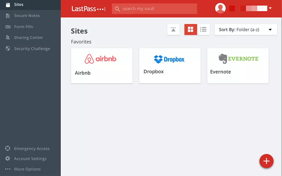 Interface utilisateur de LastPass