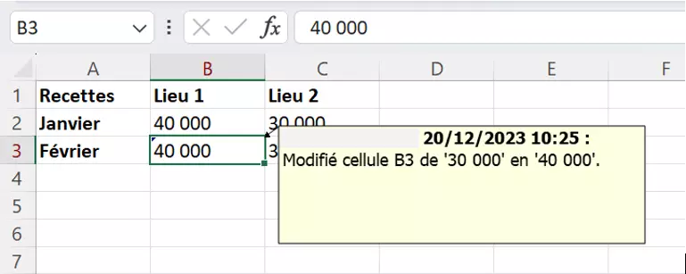 Excel : affichage des modifications