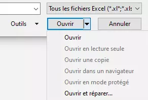 Sélectionner « Ouvrir et réparer » dans Excel