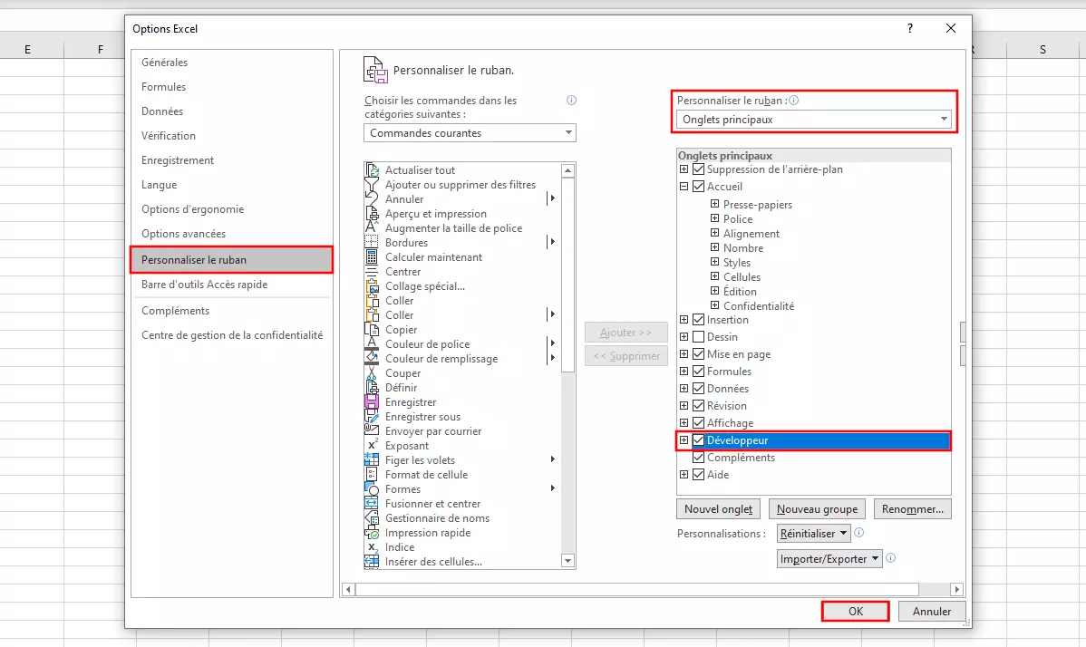 Excel VBA : Ajouter le menu « Développeur »