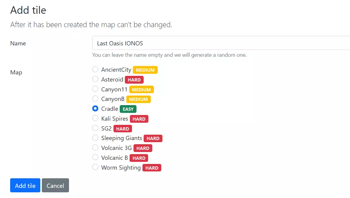 Last Oasis MyRealm : choix du monde