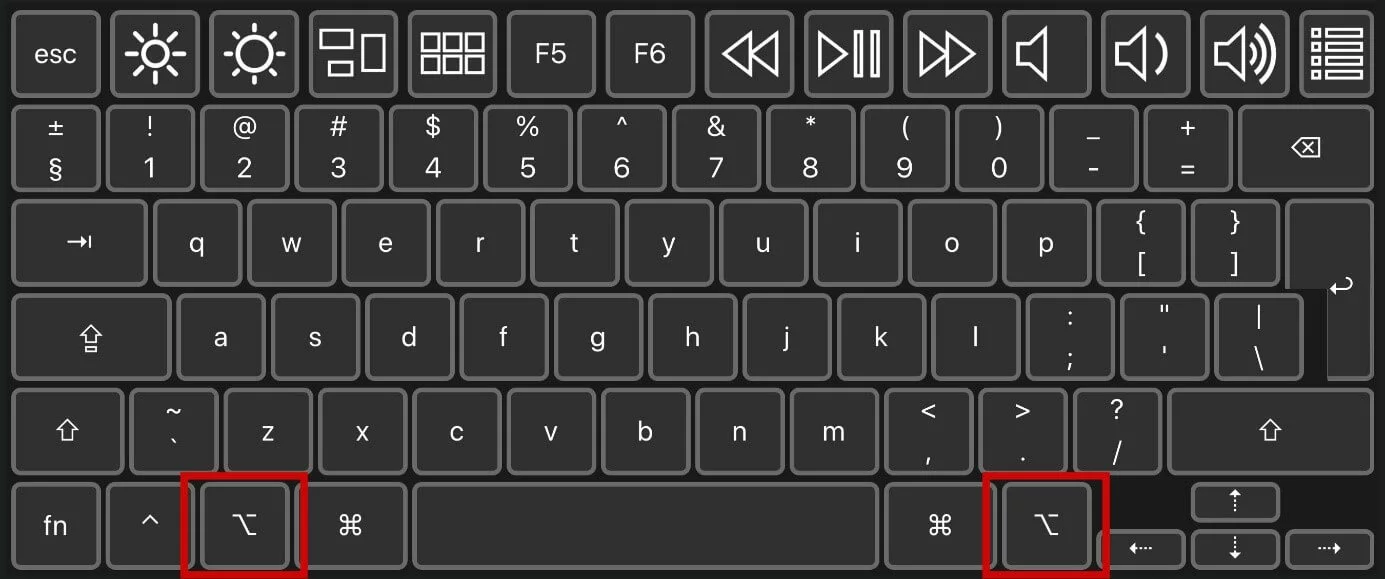 Clavier Mac avec les touches option