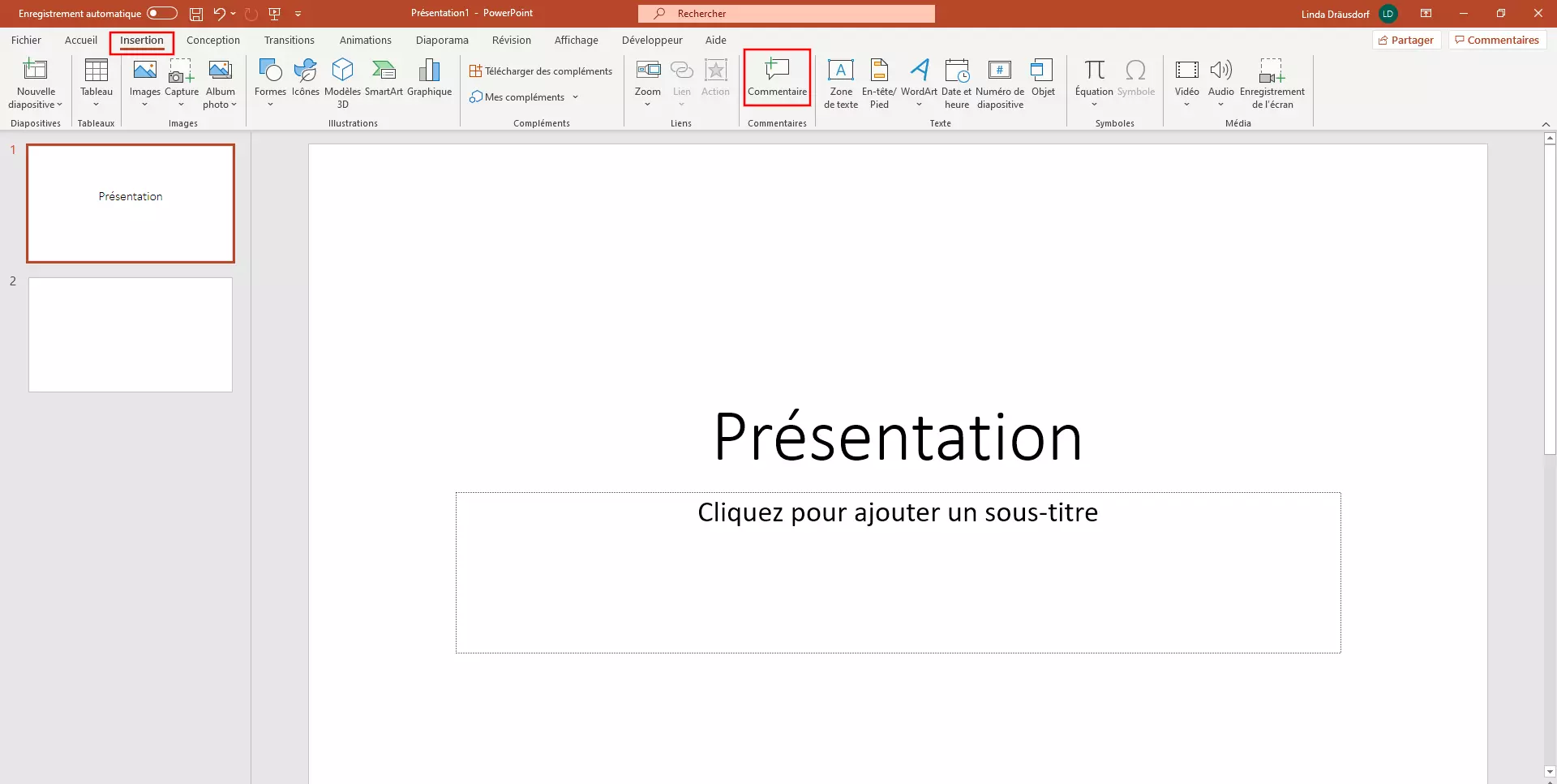 PowerPoint : ouvrir la barre de commentaires