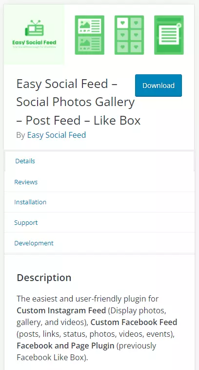 Le plugin Facebook pour WordPress Easy Social Feed sur wordpress.org