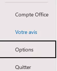 Menu « Fichier » d’Outlook