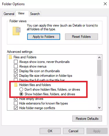 Afficher les fichiers cachés Windows via les options de dossiers