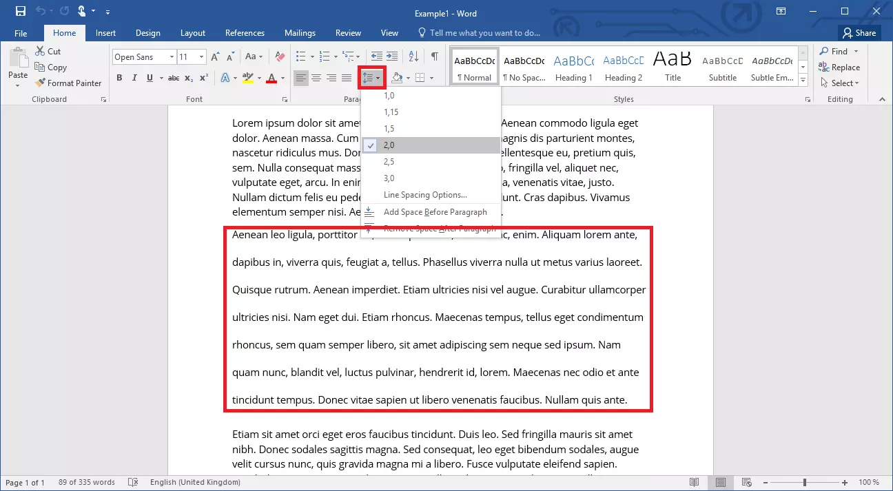 Modifier l’interligne dans Word