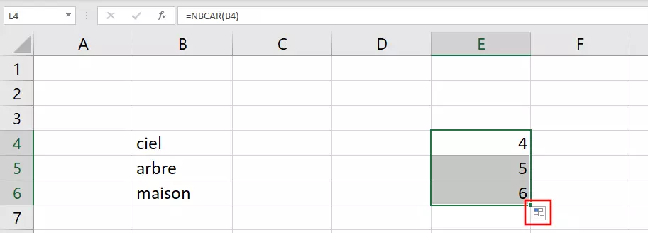 Excel : fonction NBCAR appliquée à plusieurs cellules