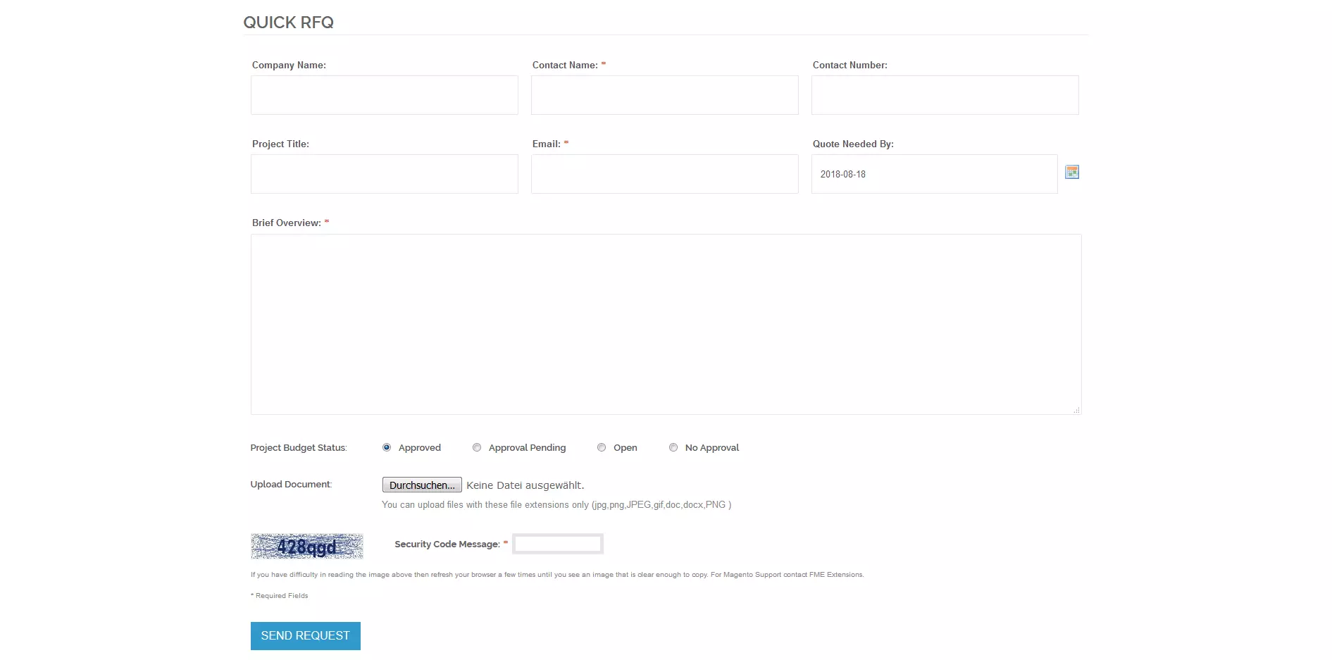 Le frontend de l’extension Magento Request for Quote.