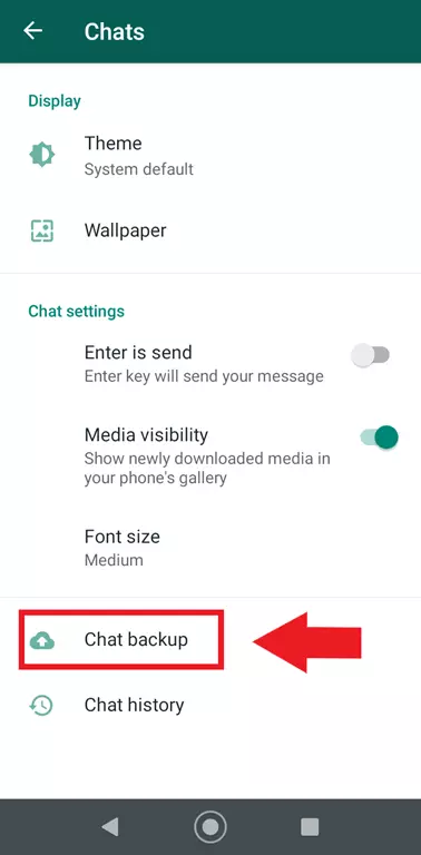 Menu des discussions WhatsApp avec le champ « Sauvegarde discussions »