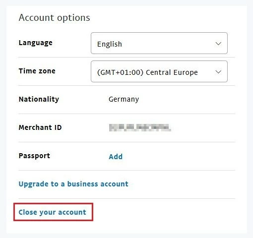 Paramètres du compte PayPal