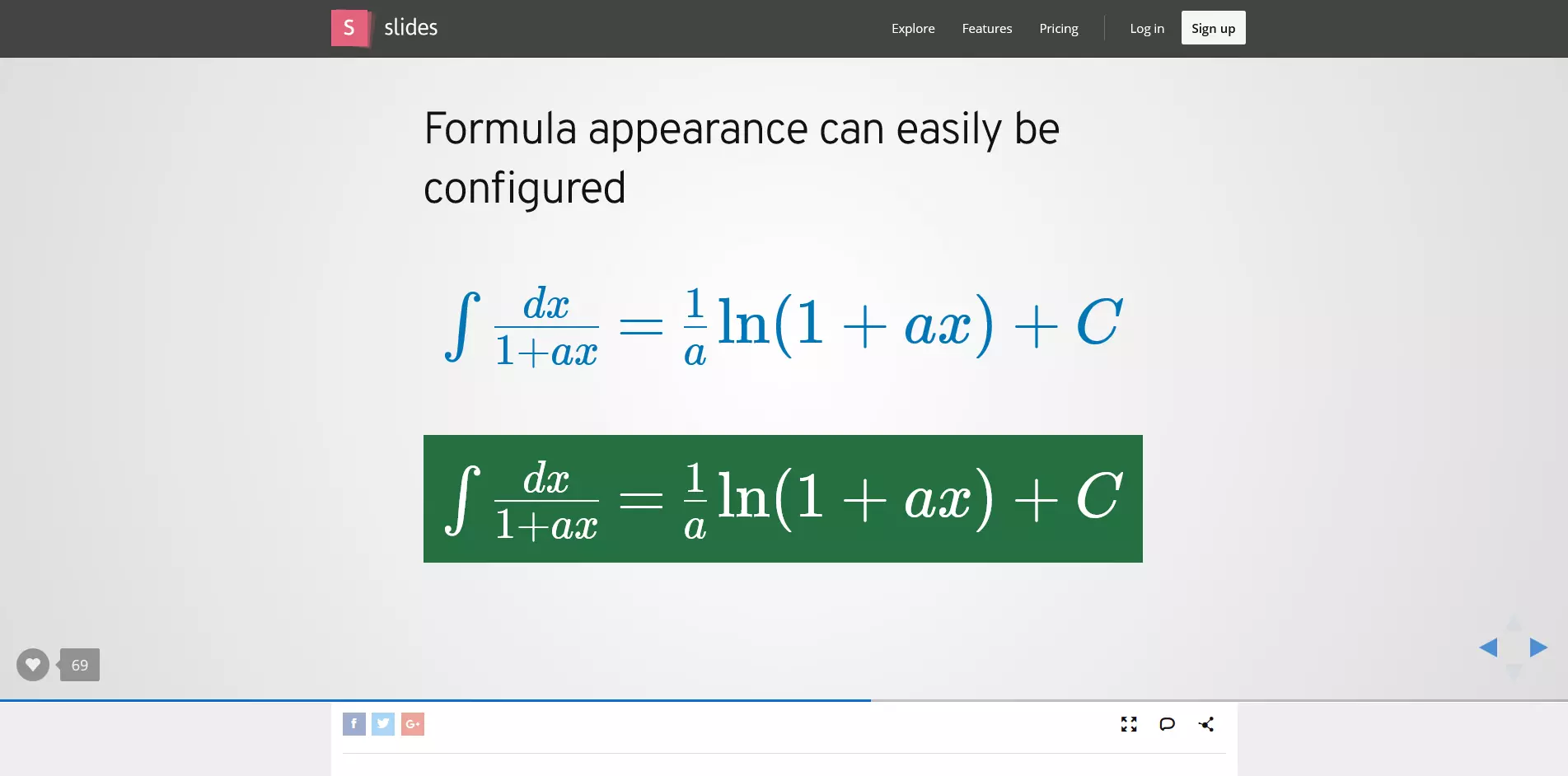 Á la différence de nombreux autres programmes, Slides propose un générateur de formules