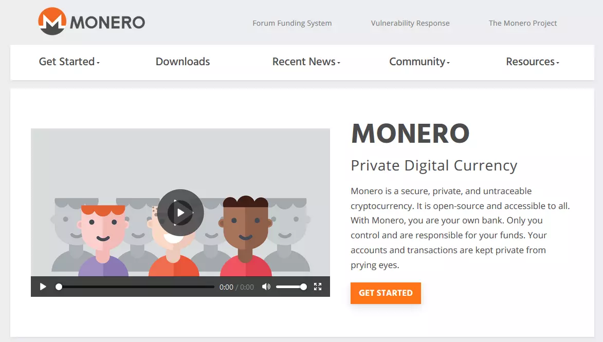 Capture d’écran du site Monero