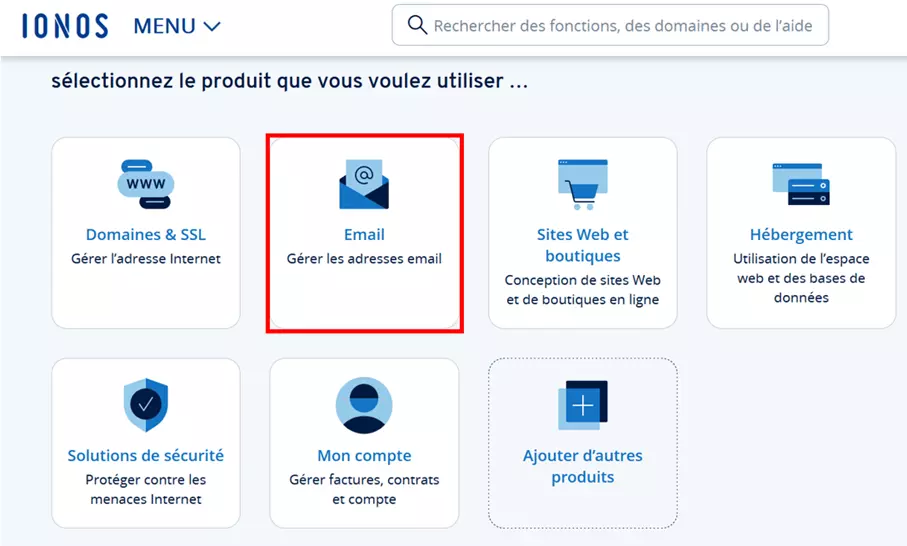 Compte client IONOS : aperçu des packs