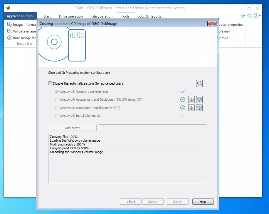 O&O DiskImage Professional 11.0 : menu de création d’une image amorçable