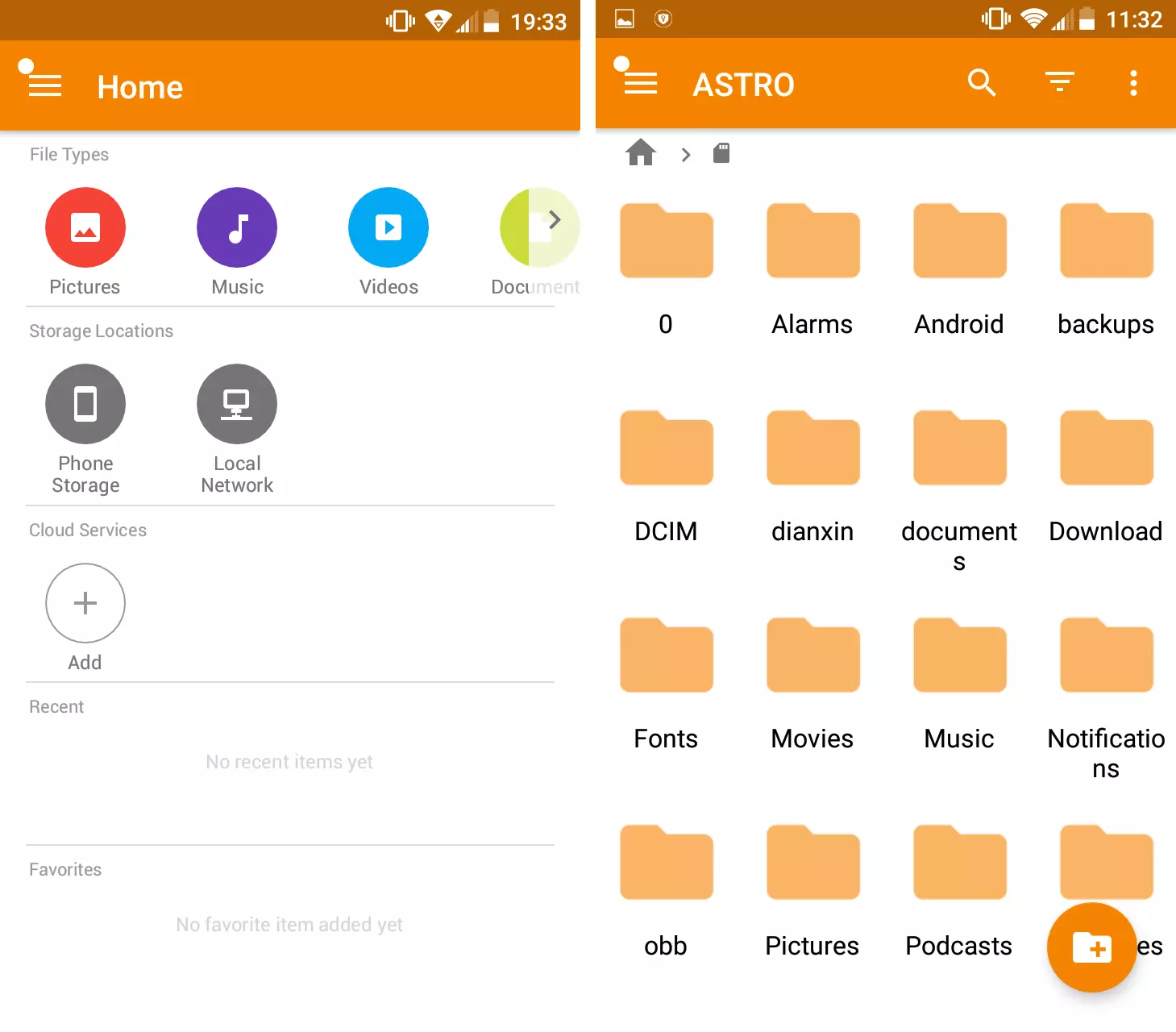 ASTRO : Page d’accueil du gestionnaire de fichiers pour Android