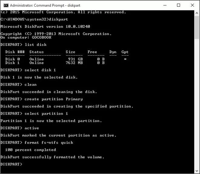 Commandes pour créer une clé USB bootable à l’invite de commande