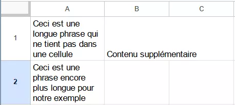 Capture d’écran d’un retour à la ligne automatique dans Google Sheets