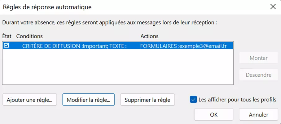 Synthèse des règles pour les messages d’absence dans Outlook