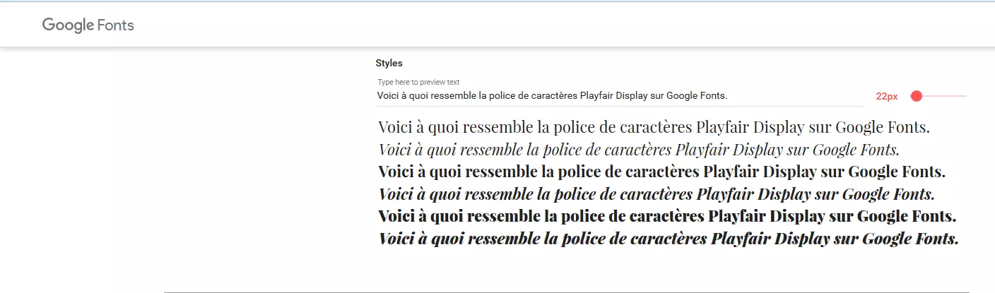 Voici à quoi ressemble la police de caractères Playfair Display sur Google Fonts