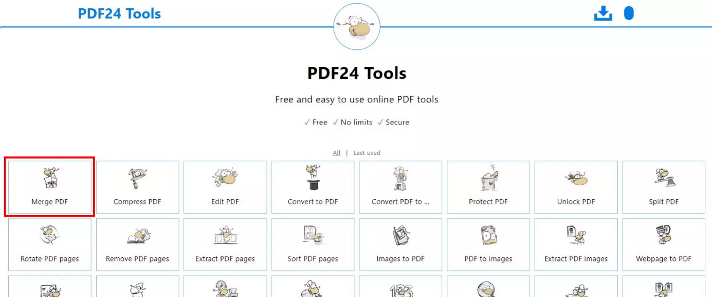 Vue d’ensemble des fonctions de PDF24 Tools