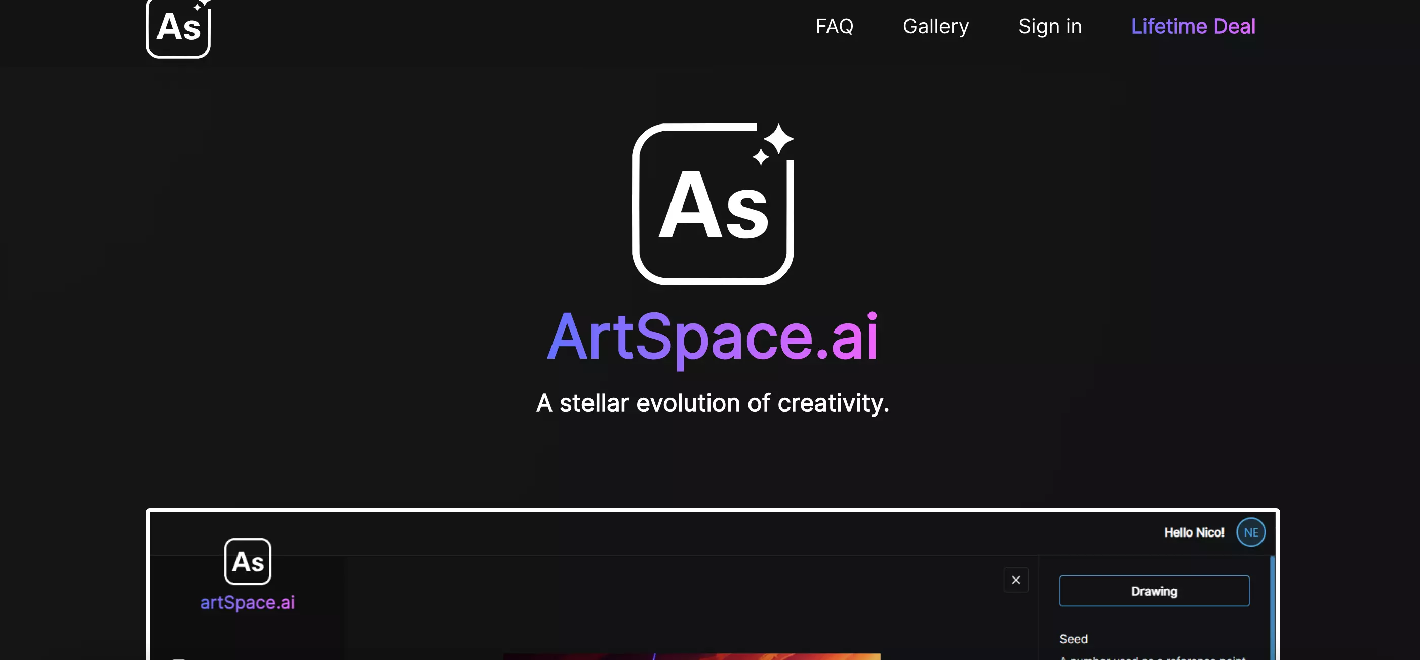 Capture d’écran du site Web ArtSpace.ai