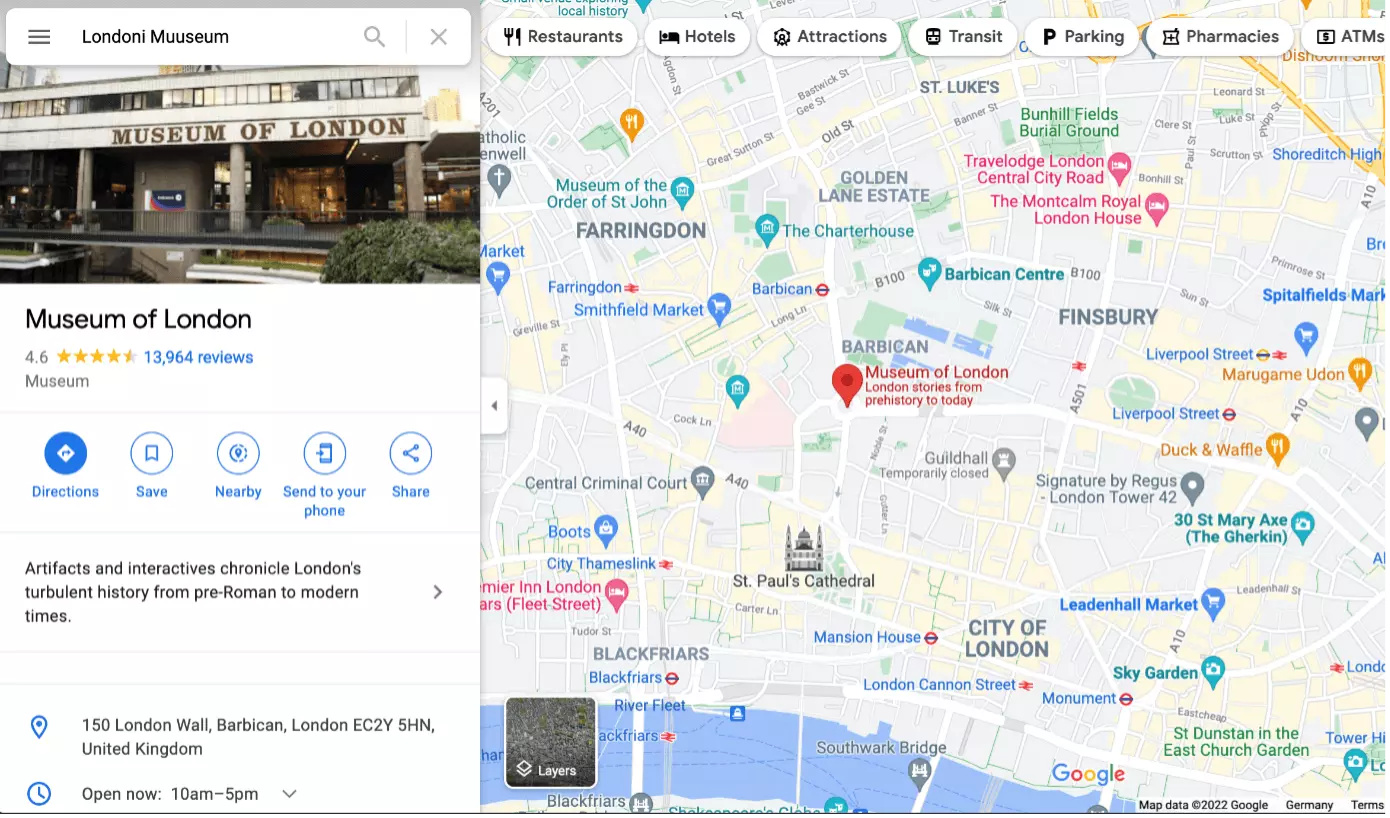 Copie d’écran d’une carte sous Google Maps