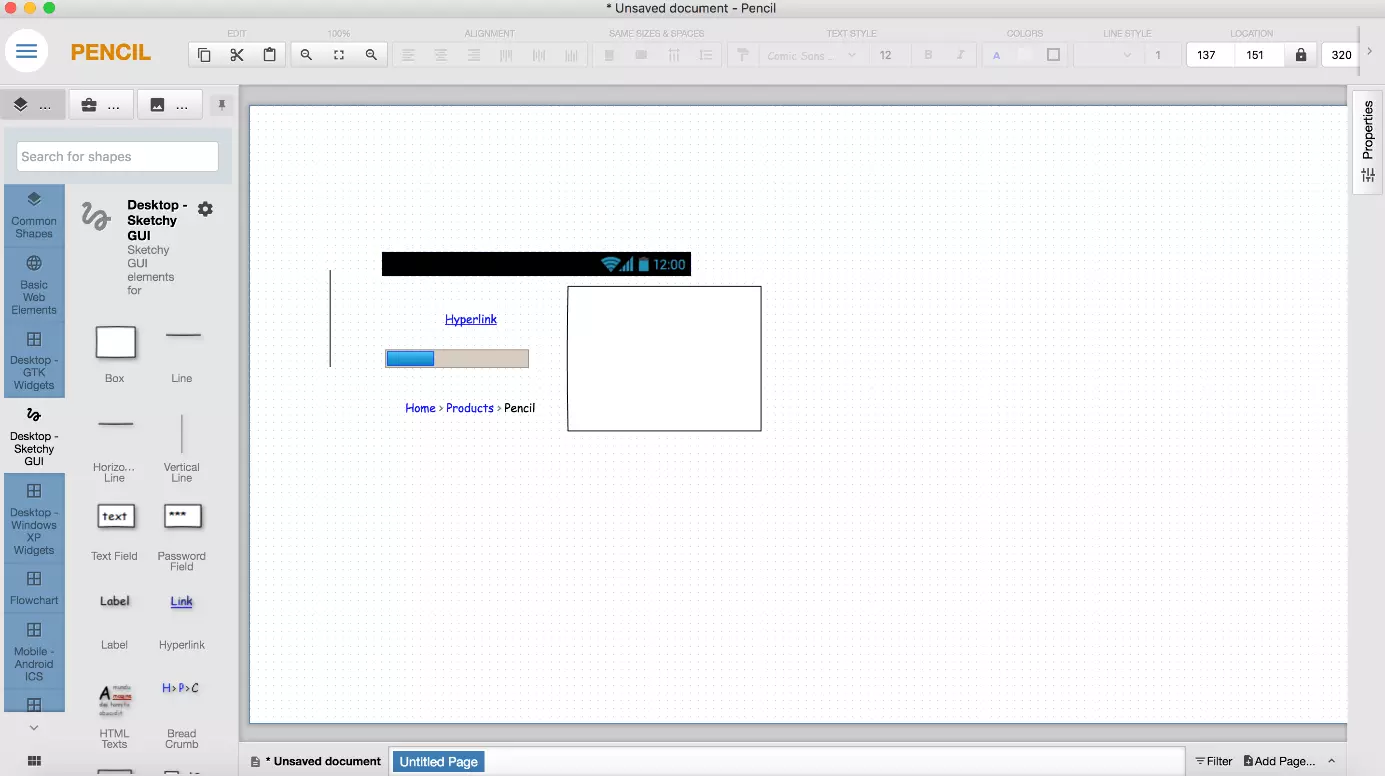 Interface utilisateur de la version macOS de Pencil Project