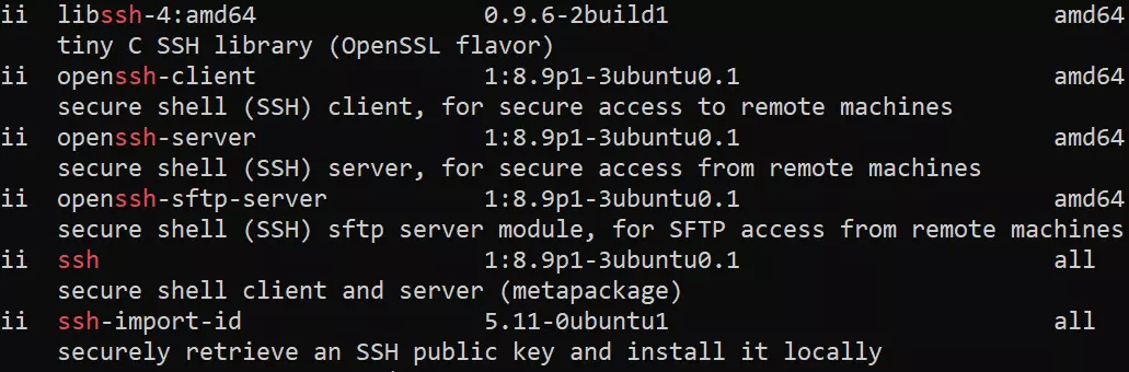 Terminal : paquets OpenSSH installés