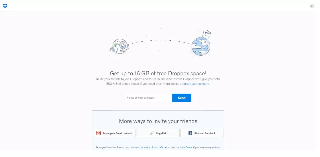 Marketing de recommandation exemple : Dropbox