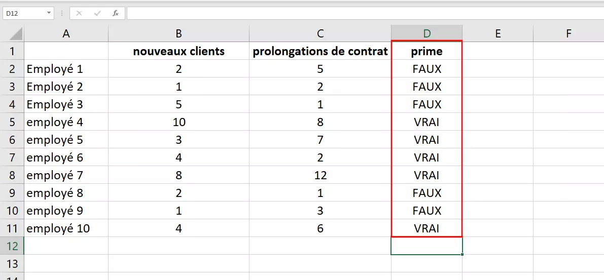 Exemple d’application de la formule ET dans Excel