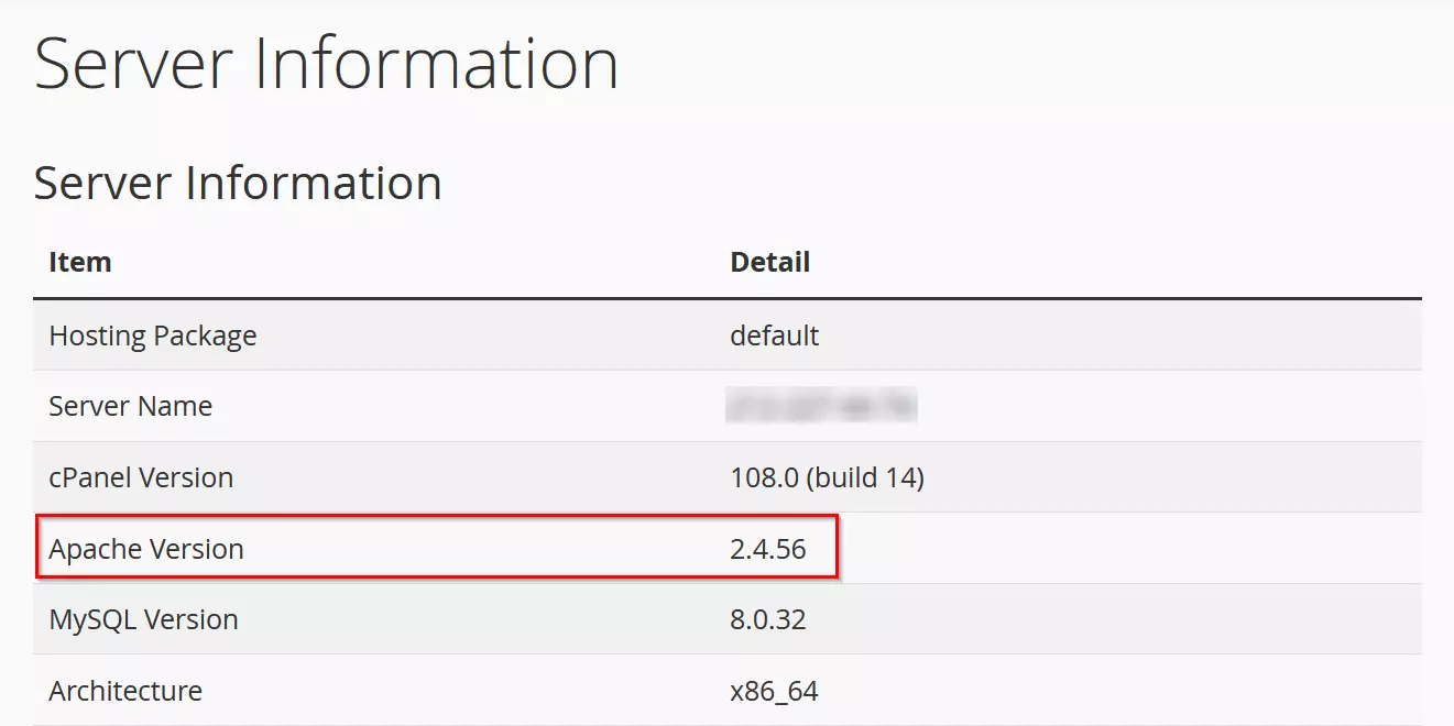 cPanel : version Apache